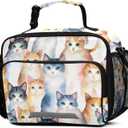 ALAZA Cat Girls Lunch Box Kids Lunchbox Insulated Reusable Meal Container Lunchbag with Shoulder Strap (BB14)