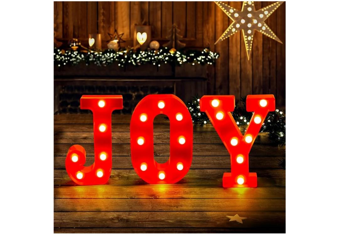 XIMISHOP Christmas Decor-Christmas Decorations Indoor-3 LED Marquee Light Up Letters Sign Joy Christmas Lights for Xmas Home Kitchen Fireplace Tabletop Party Decoration