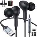 ACANDYA USB Headphones with Microphone for PC USB A Earbuds Computer 2.3M Cord Magnetic in-Ear Headset Audio Control Mute Function for Laptop Desktop Notebook Headset for Office Live Broadcast Gaming