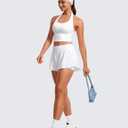 CRZ YOGA Butterluxe Halter Crop Tank Tops for Women - Open Back Padded Longline Sports Bras Workout Gym (White, M)
