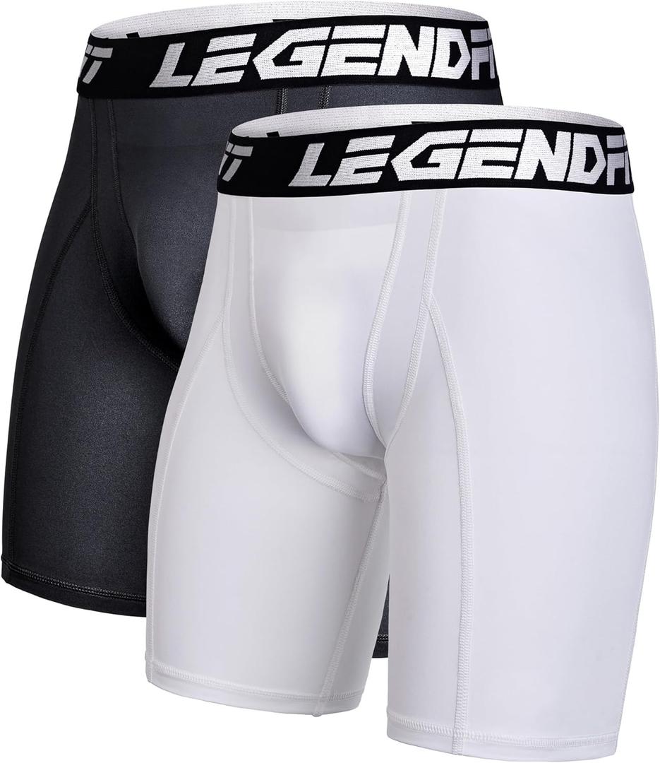 Men Baseball Football Straps Compression Underwear w/Cup Pocket(NO Cup) Protective Athletic Shorts - 2 Pack,Medium