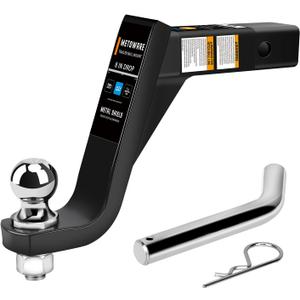 METOWARE Trailer Hitch Ball Mount with 2-Inch Ball & 5/8" Hitch Pin Clip, Fits 2-Inch Receiver, 7500 lbs Capacity Ball Hitch, 8-Inch Drop, Black