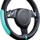 Flying Banner car Steering Wheel Cover Gel Massage Velvet Cool Warm Universal Size 15 inches SUV Truck Anti Slip Odorless Summer Winter (Black Mint Blue, Gel Massage)