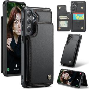 Bemal for Samsung Galaxy S25 Wallet Case with Card Holder, RFID Blocking, Shockproof Leather Kickstand for Men and Women, Durable Protective Phone Cover for 6.2", Black