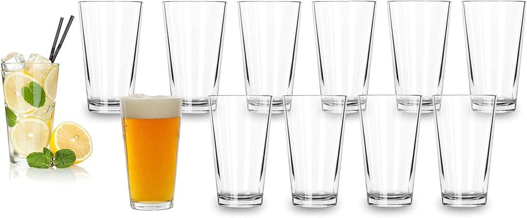 Bulk Classic Premium Beer Pint Glasses 16 Ounce Set Of 9 Highball Cocktail Mixing Glass Perfect for Cold Beverages, Soda, Water - Used in Bar, Restaurant