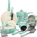 GreenLife Soft Grip 16 Piece Cookware Set, Non-Toxic PFAS-Free Ceramic Nonstick, Pots, Frying, Sauce, Saute, Glass Lids, Stay-Cool Handles, Wobble Free Bases, Dishwasher & Oven Safe, Turquoise