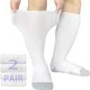 Diabetic Socks Extra Width Non Binding 2 Pairs Bariatric Sock Neuropathy Hospital Swollen Socks Men Women (One Size, White-2pairs)