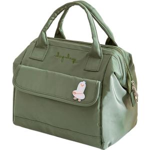 Kawaii Lunch Bag with Kawaii Pins - Aesthetic Reusable Insulated Lunch Tote Bag for Women, Green, Large