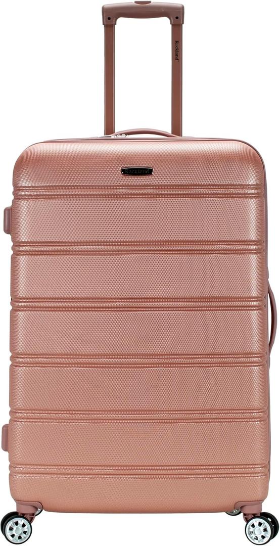 Rockland Melbourne Hardside Expandable Luggage with Spinner Wheels, Rosegold, Checked Large 28"