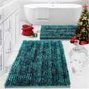 Civkor Bathroom Rugs Sets 2 Piece Dark Teal, Bath Mats for Bathroom Non Slip Washable, 31x20 and 24x16 Inches Luxury Shiny Chenille Bath Rugs, High Absorbent Water and Quick Dry for Doormat