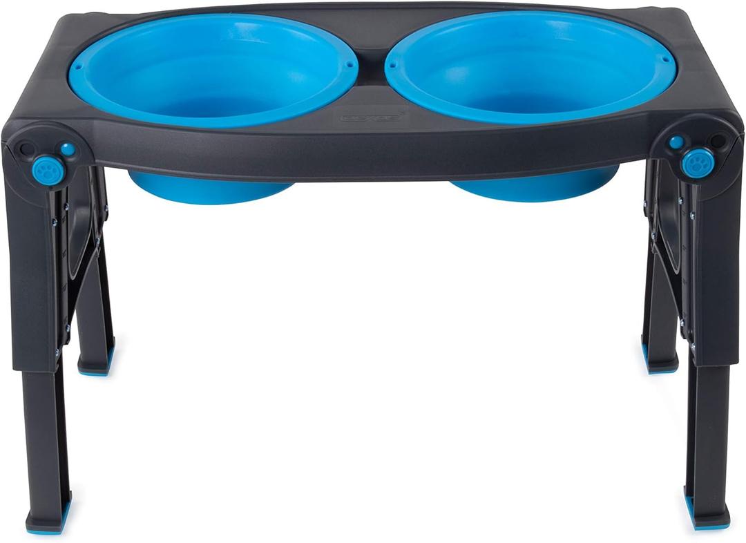 Dexas Pets Adjustable Height Double Pet Feeder, Pro Blue
