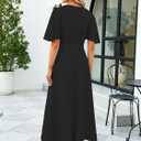 Womens Summer Short Sleeve V Neck Maxi Dress High Low Split Long Flowy Dresses Formal Cocktail Wedding Guest Dresses (XXL)