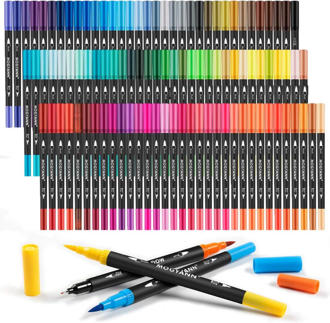 Mogyann Markers for Adult 100 Colors Dual Tip Pens with Fine and Brush Tip for Coloring and Calligraphy Drawing (Multicolor)