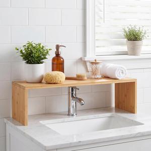 Menkxi Bamboo Over the Sink Shelf Bathroom Shelf Organizer Over the Faucet Wood Pedestal Soap Stand Farmhouse Bathroom Decor Over the Sink Shelves(29.92 x 7.87 x 10.04 Inches,Bamboo Color)
