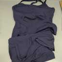 SUUKSESS Women 2 Piece Workout Sets Compression Tummy Control Leggings with Pockets Halter Built in Bra Tank Tops (Medium, Navy Blue)