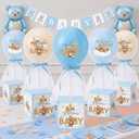 6 Set Baby Bear Tulle Tutu Balloon with Letter Boxes Baby Shower Table Centerpieces Decor for Gender Reveal Blue White Balloons Tulle Cover with Stand for Babies Shower Birthday Party