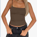 Darong Women Padded Tank Top Built in Bra Adjustable Spaghetti Straps Double Lined Basic Cami Shirt (Brown, S)