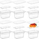 Sunnyray 6 Set 1/ 9 Size Polycarbonate Food Pans with Lids and Drain Shelf Deep Square Food Storage Containers for Kitchen Restaurant Fruit Vegetable Food Storage (4 Inch Deep)