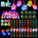 86 PCS Halloween Party Favors for Kids, Glow in the Dark Halloween Toys Bulk Rotating Spin Light Up Necklaces LED Rings Bracelets Bouncing Ball Temporary Tattoos for Halloween Goodie Bag Stuffers