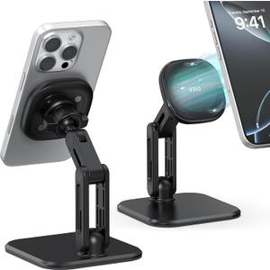 VRIG Magnetic Phone Holder for Desk, Adjustable iPhone Stand for Desk Compatible for iPhone 17 16 15 14 13 12 Pro Max Series and MagSafe Case,Foldable Desktop Cell Phone Holder Stand