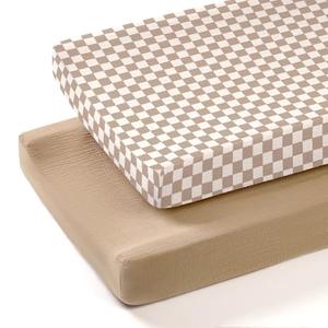 lulumoon Muslin Changing Pad Cover: 2-Pack Soft Breathable Cotton Vintage Plaid Print for Baby Boys Girls - Nursery & Baby Shower