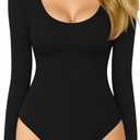 MANGOPOP Long Sleeve Bodysuits for Women Scoop Neck Ribbed Body Suit Stretchy Basic T Shirt Tops (X-Large)