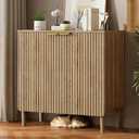 Sideboard Buffet Storage Cabinet - Wood Cabinets with Adjustable Shelves Fluted Doors, Anti-Tip Console Table for Kitchen Dining Living Room or Entryway Hallway, Easy Assembly, Natural, 15"Dx31.5"Wx31.1"H