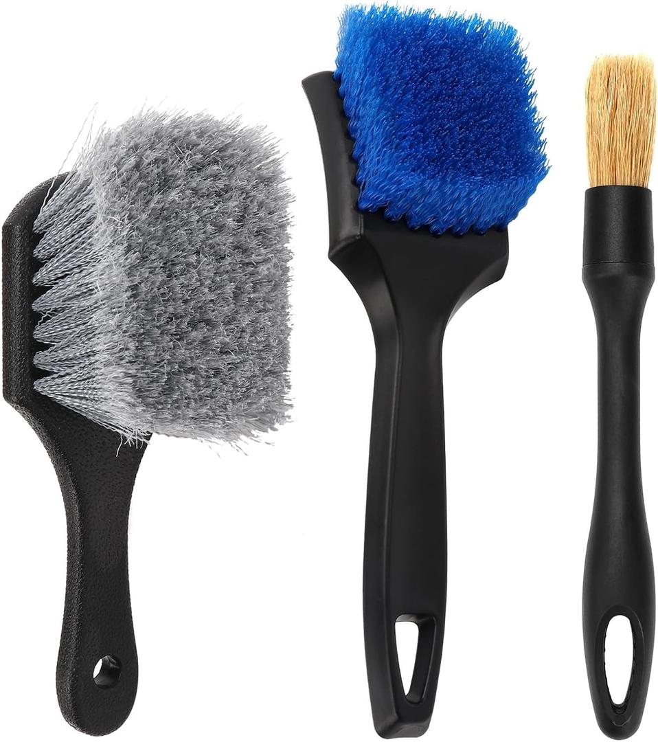 Wheel Rim Tire & Carpet Cleaning Brush Set, Soft & Stiff Bristle Wash Cleaning Supplies Kit for Car All Exterior Surface and Car Interior Cleaning Brush for Car Truck SUV RV Motorcycle (Blue)