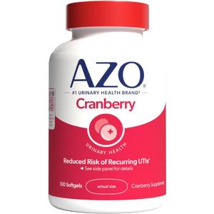 AZO Cranberry Supplement, Made with Concentrated Whole Fruit Cranberry Powder to Help Cleanse and Protect the Urinary Tract*, Sugar Free Cranberry Pills, Non-GMO, 100 Softgels. 03/2026