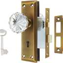 Mortise Lock Set Interior Door, Crystal Glass Door Knobs with Lock and Skeleton Key, Old Door Knob Replacement, Vintage Antique Door Handle, Antique Brass Finish (Mortise(1 Pack))