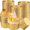 300 Pack Cupcake Liners Cups Baking Bulk Disposable Foil Muffin Liners 4 oz Wrappers for Baking Aluminum Paper Mini Cupcake Holders Metallic Holiday Party Wedding Festival Supply (Gold,4 oz)