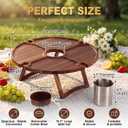 Geetery Portable Wine Picnic Table 19.7 x 19.7 Inches Large Folding Wooden Picnic Table with Glass Holder Removable Center Tray Stainless Steel Cup for Beach Camping Outdoor Parties Wine Lovers Gifts, 19.7 x 19.7 x 7.8 inches