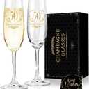 Hexagram 50th Wedding Anniversary Champagne Flutes Gifts, 50th Anniversary Couple Gifts, Anniversary's Wedding Gift for Parents, 50 Year Anniversary's Decorations Champagne Glasses Set of 2