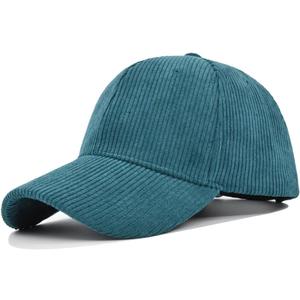 Corduroy Baseball Cap for Women Men Adjustable Vintage Low Profile Solid Color Dad Hat Peacock Blue