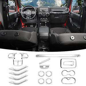 SQQP 18PCS Full Set Interior Trim Kit for Jeep Wrangler JK JKU 2011-2018 4 Door,Center Console Door Handle Side Outlet Cup Holder Gear Cover Trim (Chrome)