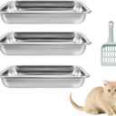 3 Pcs Kitten Litter Box with 1 Scoop,Stainless Steel Small Litter Box, 12.4"8.4"1.37" Metal Litter Pan, Small Litter Pan for Little Cats Kittens, Easy Cleaning