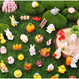 56 Pcs Easter Mini Resin Figures 56 Style Little Figures to Hide Tiny Small Bunny Chick Basket Carrot Bulk Miniature Figurines for Easter Egg Fillers Party Favors Fairy Garden Dollhouse Table Decor
