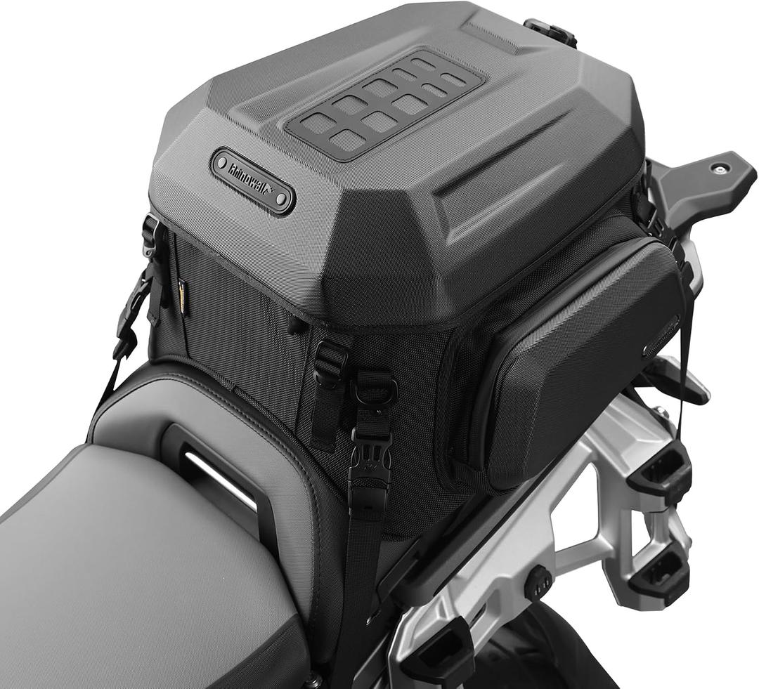 Rhinowalk Motorcycle Tail Bag Travel Luggage Expandable Motorcycle Helmet Bag 23L-35L Waterproof All Weather/Trunk/Rack Bag with Sissy Bar Straps-Matt Black New Upgrade