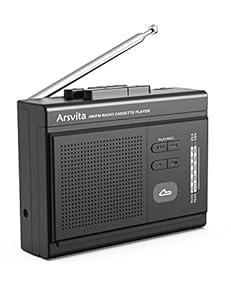 Arsvita Portable Cassette Player and Recorder, Cassette to MP3 Digital Converter, AM/ FM Radio Tape Walkman, Support 4-32G Micro SD Card, Build-in Speaker and Microphone, Black