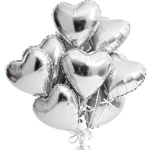 Silver Heart Balloons, 11 Pcs 18 Inch Silver Heart Shaped Foil Balloons for Valentines Day, Wedding, Bridal Shower and Birthday Party Decorations