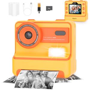 Mafiti Kids Camera Instant Print,1080P Instant Camera for Kids,Selfie Digital Camera with 2.4 Inch Display 1200 mAh Battery,3-12 yrs Girls Boys Toys Presents for Birthday/Xmas/Holiday,Orange