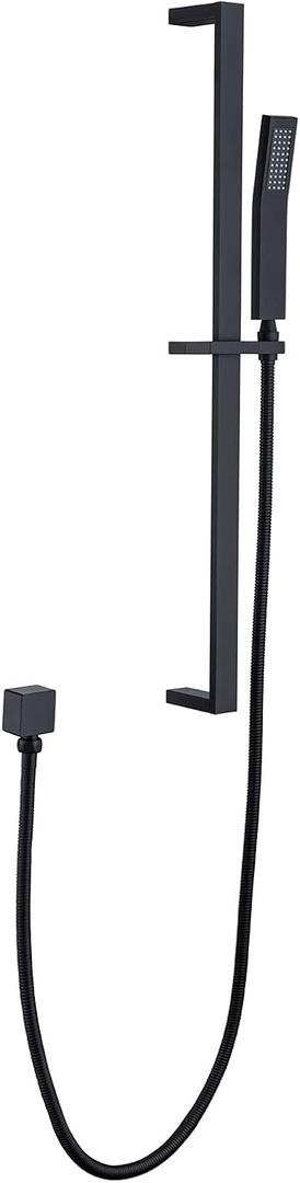 Brass Shower Slide Bar Matte Black Hand Shower Head with Slide Bar and Hose, Wall Mount Handheld Shower Wand Holder, Height Adjustable Sliding Bar, Pt003