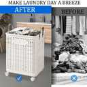 55L Collapsible Large Laundry Hamper, laundry basket plastic,Laundry Basket with Wheels,Suitable for Bathroom, Bedroom, Dorm Room & Laundry Room,Basket with Handle (White)