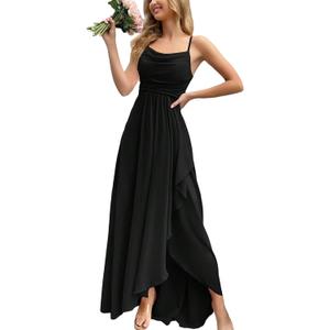 Women's Formal Evening Gown Elegant Long Prom Dress Summer Wedding Guest Party Cocktail Bridesmaid Maxi Dress (Black, L)