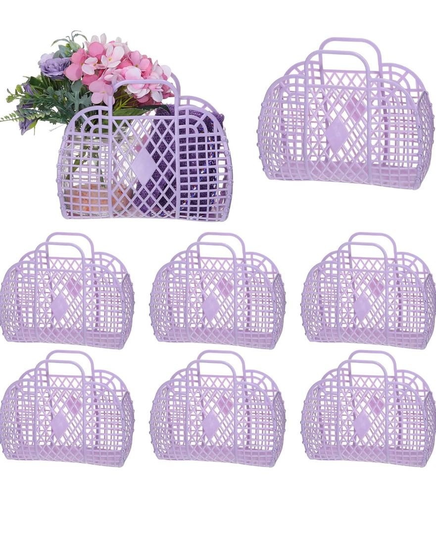 Tatuo 8 Pcs Jelly Purse Jelly Basket Beach Bags Reusable Handbags Plastic Easter Egg Basket for Women Girls kid