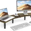 AX WABER Dual Monitor Stand Riser, Monitor Stand with Adjustable Length and Angle, Wood Monitor Stand for Desk, Monitor Riser for 2 Monitors with Storage Space