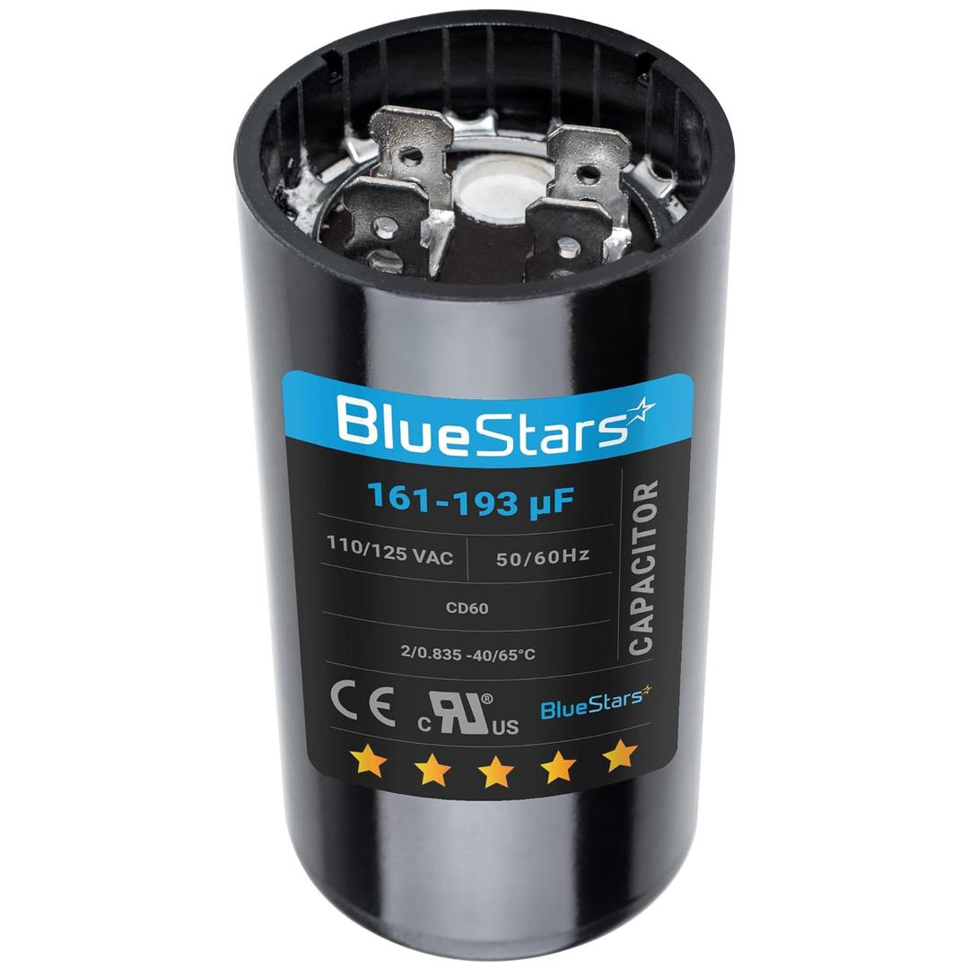 [UL Certified] BlueStars 161-193 uF MFD 110-125 VAC 20% 50/60 Hz CD60 Round Motor Start Capacitor Replacement Part - Fit Single Phase AC Pool Pump or Well Pump - Lifetime Up to 30.000 Hours