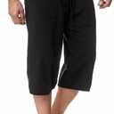 HangNiFang Men's Long Linen Shorts Below Knee Pocketed 3/4 Summer Drawstring Capri Pant, Large
