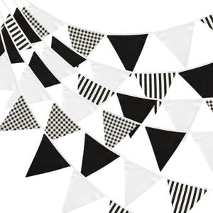 GCQQ 40Ft Black White Pennants Party Decoration 42Pcs Large Striped and Checkered Fabric Banner Garland Cloth Triangle Banner Flags for Racing Birthday Monster Truck Hen Party Decor, Black And Red 