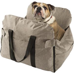 Dog Car Seat for Small/Medium Dogs.Water Repellent with Storage Pockets.Doubles as a Pet Travel Bed for Dogs Up to 40 lbs. Machine Washable Dog Carrier- Brown